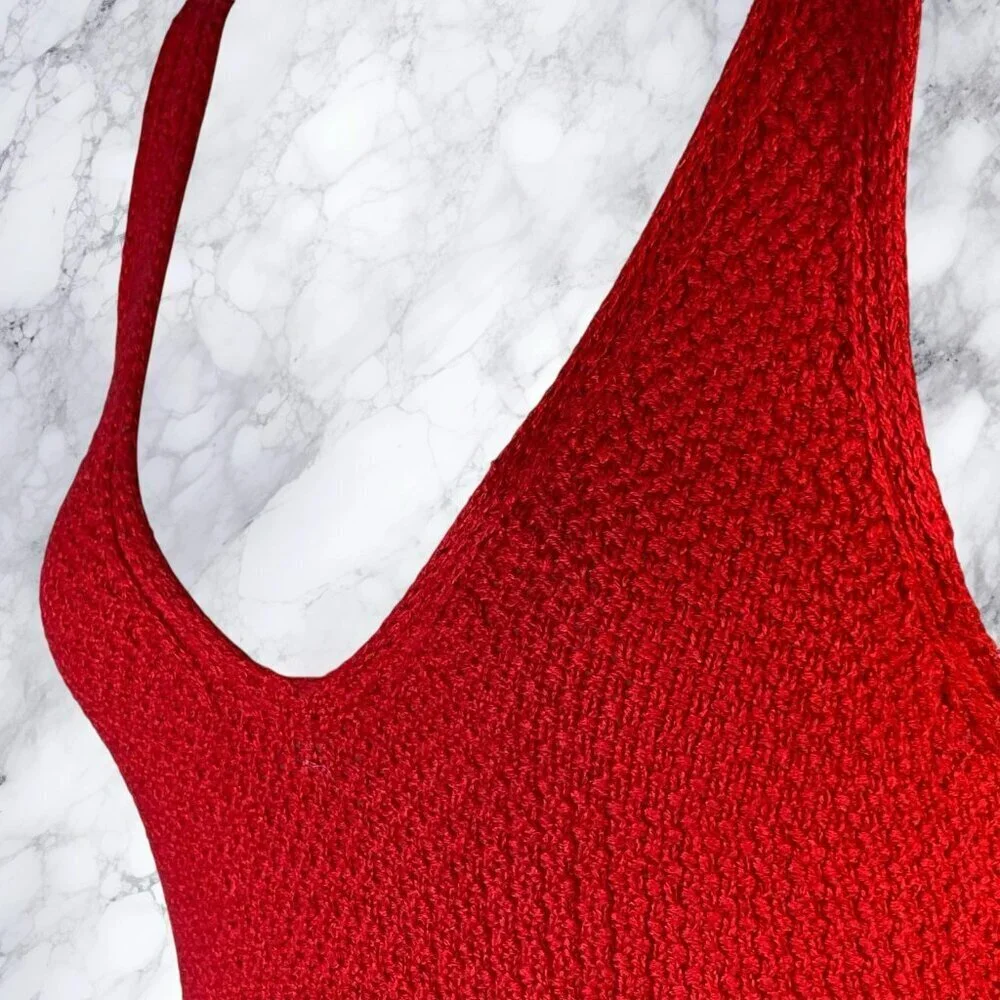 Zara Knit Bodice Midi Dress in Red